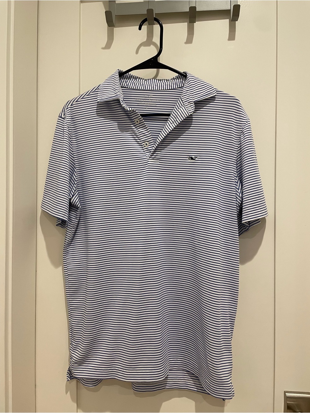Men's Vineyard Vines White & Navy Striped Polo Shirt - Performance